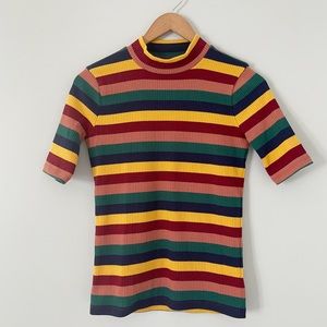 Madewell Ribbed Mock Neck Top Rainbow Stripe XS